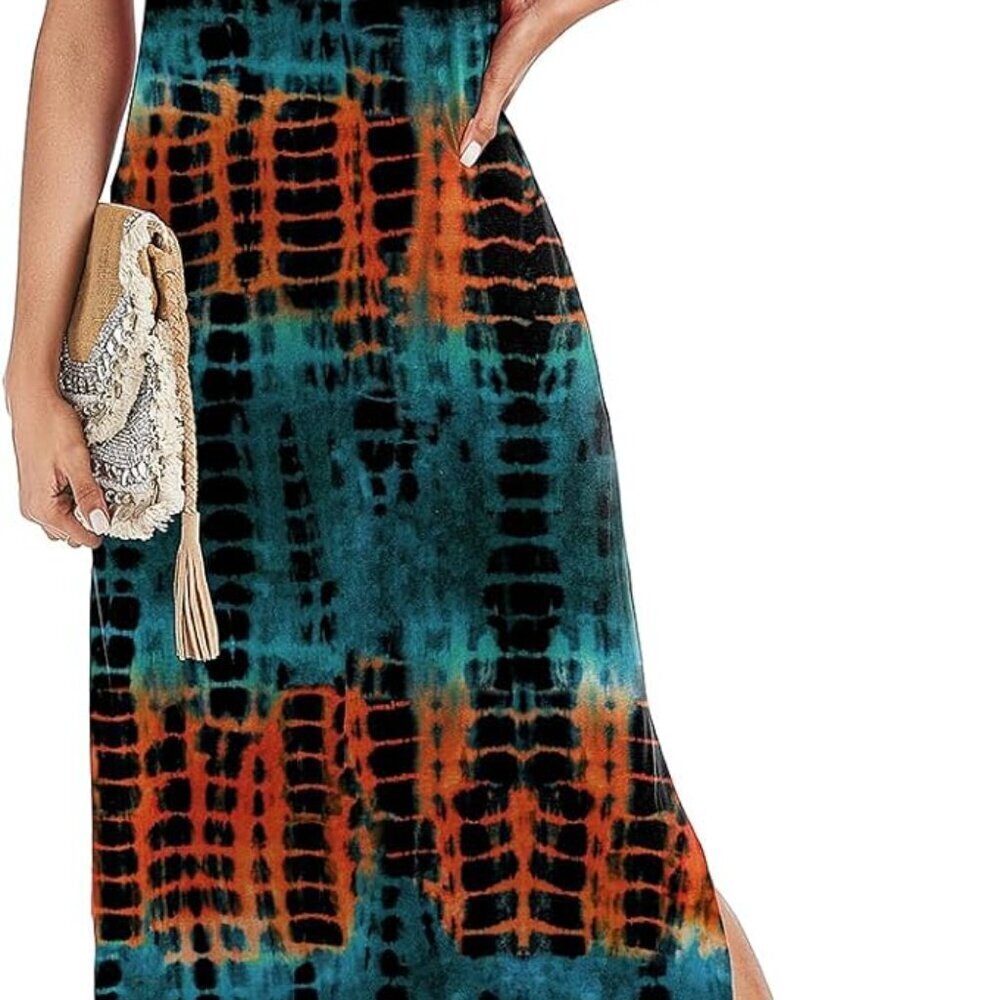Women's Maxi Dress Tropical Sleeveless V-Neck Side Split Casual Beach Dress
